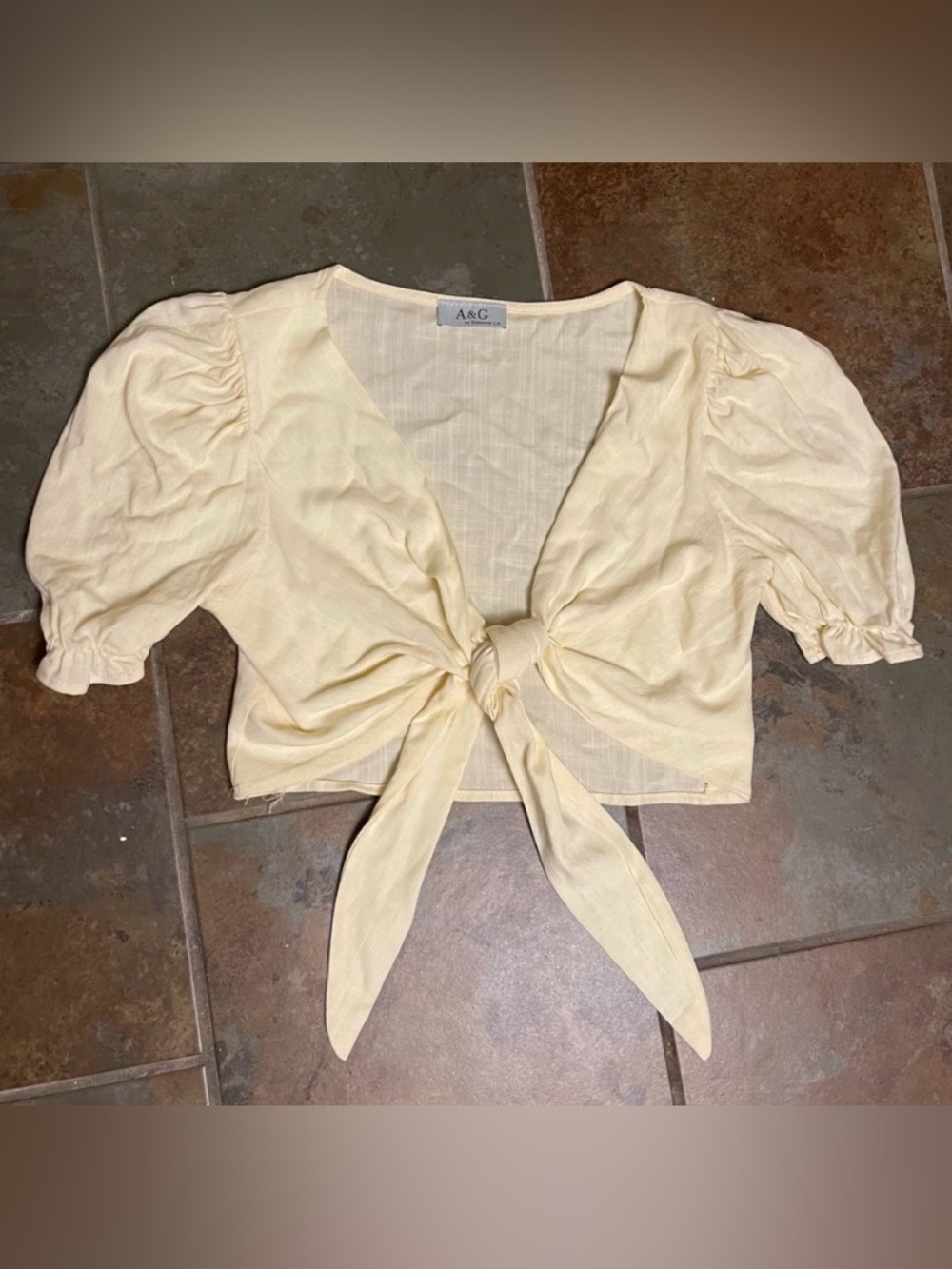 Tie-Front Puff Sleeve Crop Top